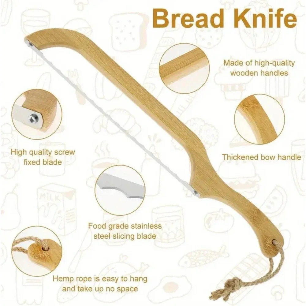 15 in Serrated Bread Slicer, Sourdough Bread Knife, Stainless Steel Bow Knife